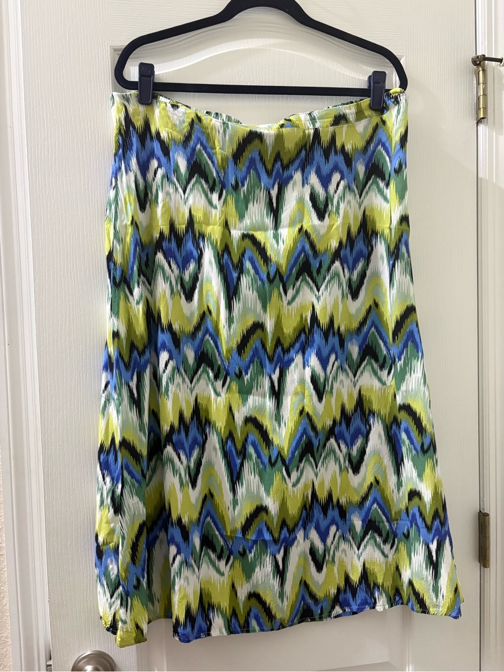 Papaya Blue, Green & White Patterned A-Line Skirt